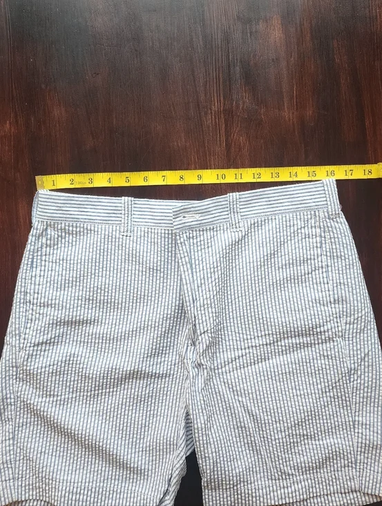 J. Crew Men’s Seersucker Flat Front Shorts - Blue/White Stripe - Picture 5 of 6